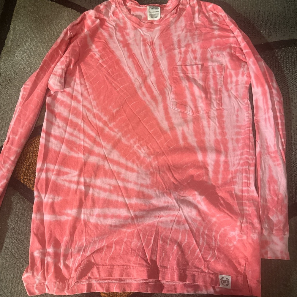 PINK Victoria's Secret Red Tie-Dye Tee